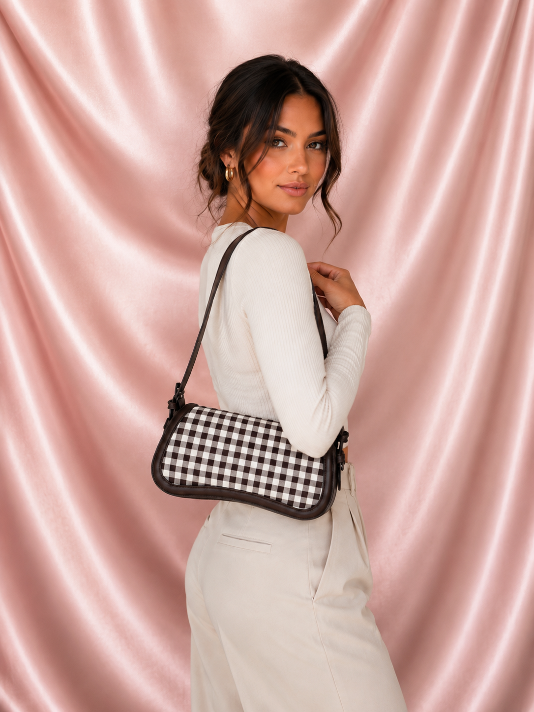 Steve Madden “Mocha Check”Shoulder Bag”