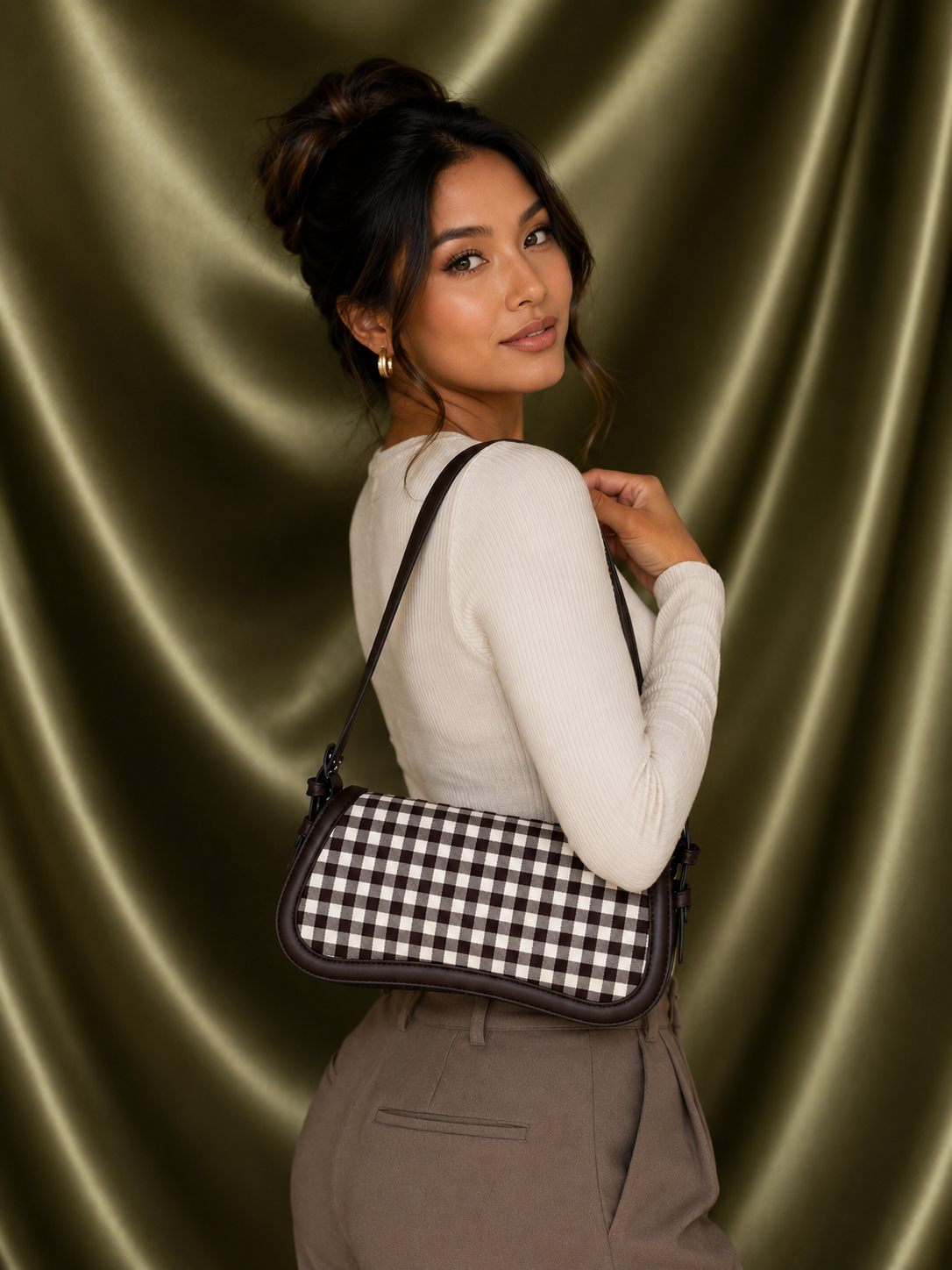 Steve Madden “Mocha Check”Shoulder Bag”